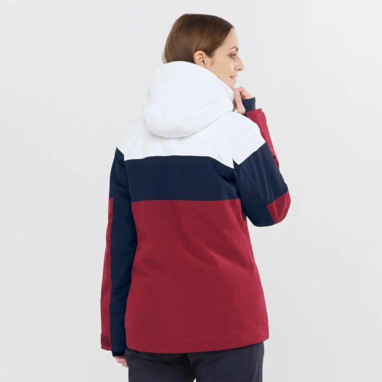 White / Black / Red Salomon Slalom Insulated Hoodie Women's Ski Jackets | PH 83521L